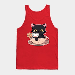 cute pixelated black cat in a cup Tank Top